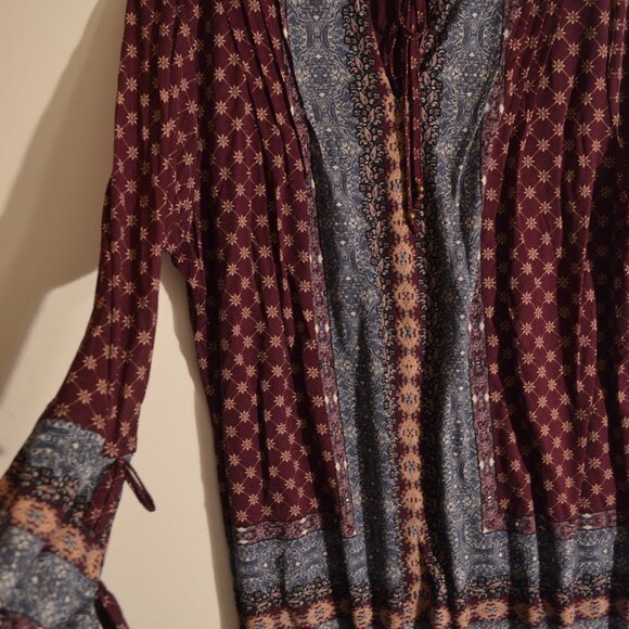 Style & Co Bohemia Style Ruffle Collar V-Neck Lace Burgundy-Gray Floral Blouse L - Picture 6 of 8